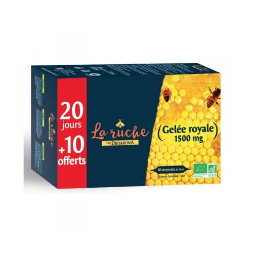 Gelée royale bio 1500mg diétaroma 20 ampoules + 10 gratuites
