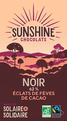 Chocolat Noir 62%  Eclats de feves de cacao Sunshine